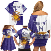 Custom Argentina Football Family Matching Off Shoulder Short Dress and Hawaiian Shirt Vamos La Albiceleste - Purple Version - Wonder Print Shop