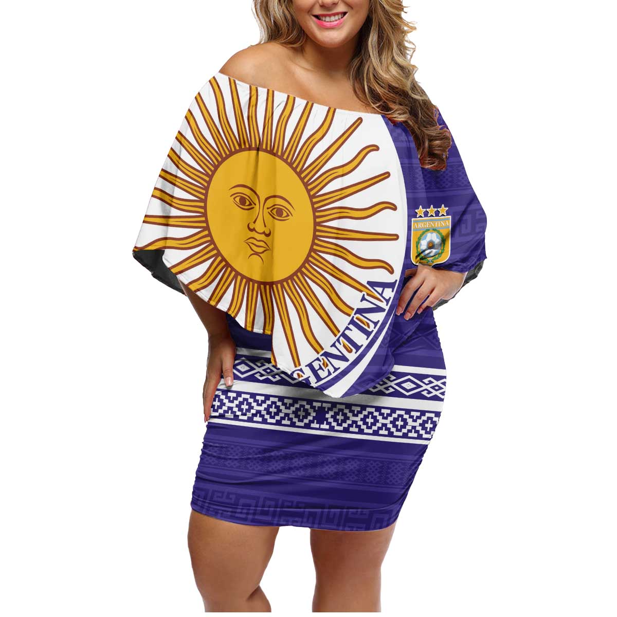 Custom Argentina Football Family Matching Off Shoulder Short Dress and Hawaiian Shirt Vamos La Albiceleste - Purple Version - Wonder Print Shop