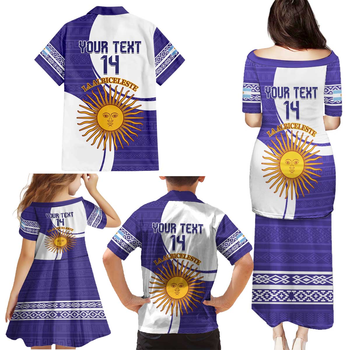 Custom Argentina Football Family Matching Puletasi and Hawaiian Shirt Vamos La Albiceleste - Purple Version - Wonder Print Shop