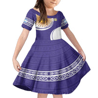 Custom Argentina Football Family Matching Short Sleeve Bodycon Dress and Hawaiian Shirt Vamos La Albiceleste - Purple Version - Wonder Print Shop