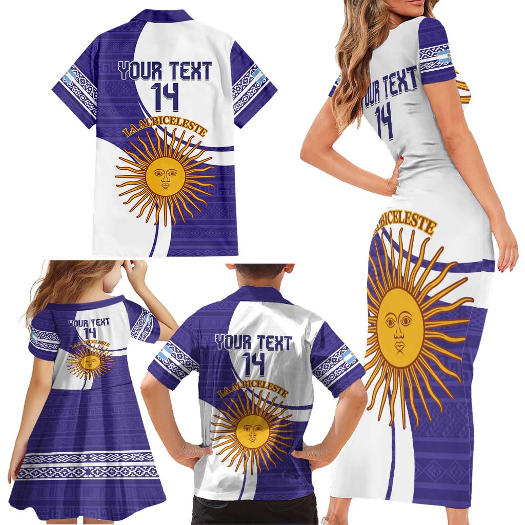 Custom Argentina Football Family Matching Short Sleeve Bodycon Dress and Hawaiian Shirt Vamos La Albiceleste - Purple Version - Wonder Print Shop
