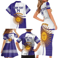 Custom Argentina Football Family Matching Short Sleeve Bodycon Dress and Hawaiian Shirt Vamos La Albiceleste - Purple Version - Wonder Print Shop