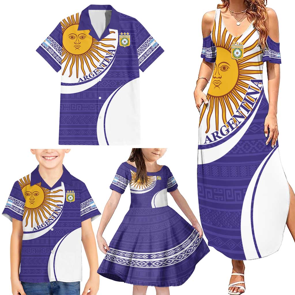 Custom Argentina Football Family Matching Summer Maxi Dress and Hawaiian Shirt Vamos La Albiceleste - Purple Version - Wonder Print Shop