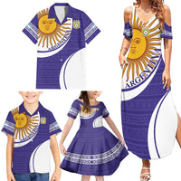 Custom Argentina Football Family Matching Summer Maxi Dress and Hawaiian Shirt Vamos La Albiceleste - Purple Version - Wonder Print Shop