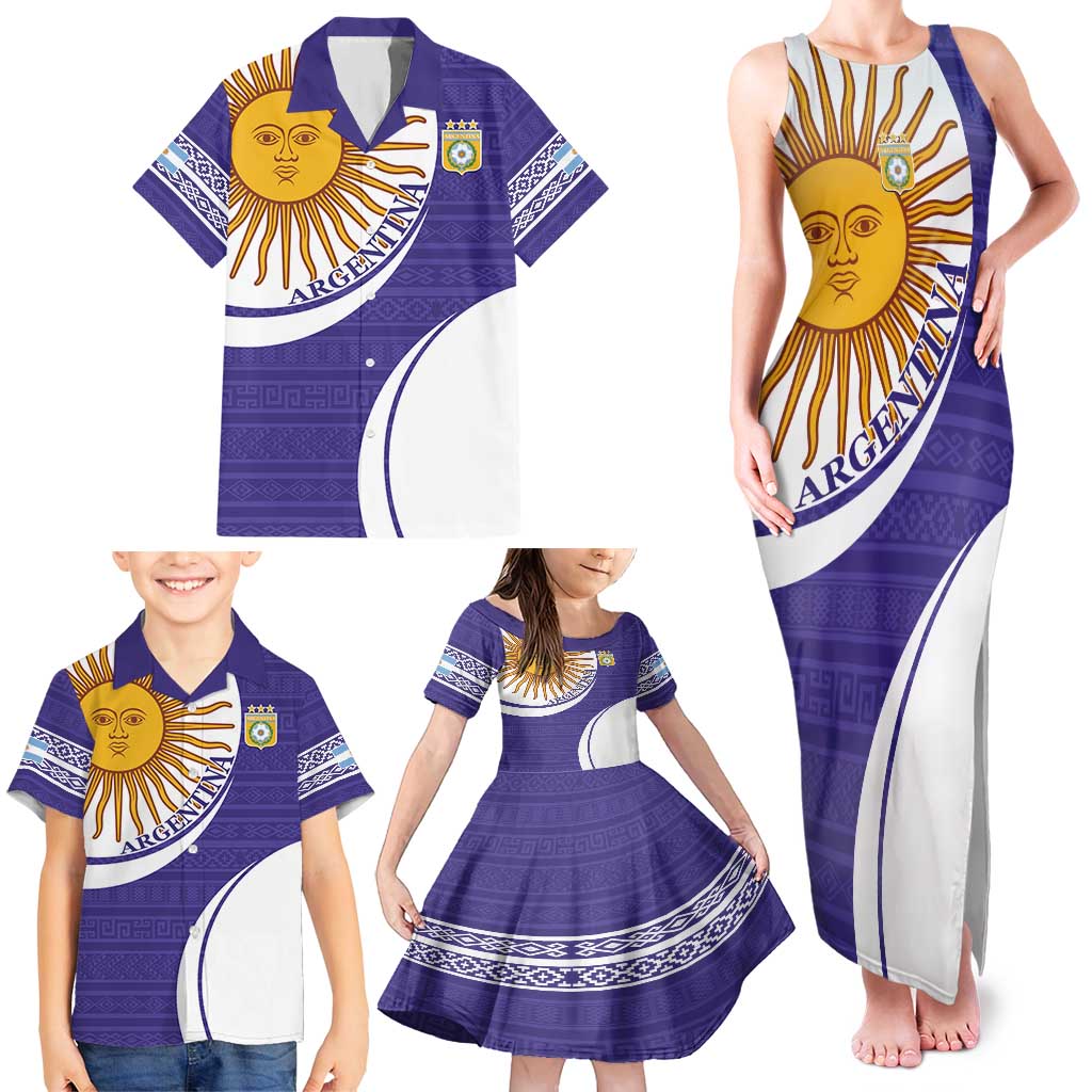 Custom Argentina Football Family Matching Tank Maxi Dress and Hawaiian Shirt Vamos La Albiceleste - Purple Version - Wonder Print Shop