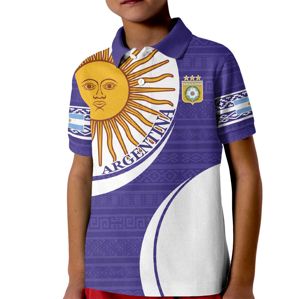 Custom Argentina Football Kid Polo Shirt Vamos La Albiceleste - Purple Version - Wonder Print Shop