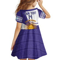 Custom Argentina Football Kid Short Sleeve Dress Vamos La Albiceleste - Purple Version - Wonder Print Shop