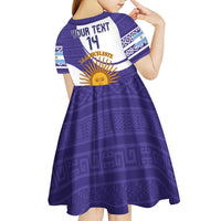 Custom Argentina Football Kid Short Sleeve Dress Vamos La Albiceleste - Purple Version - Wonder Print Shop