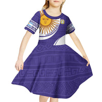 Custom Argentina Football Kid Short Sleeve Dress Vamos La Albiceleste - Purple Version - Wonder Print Shop