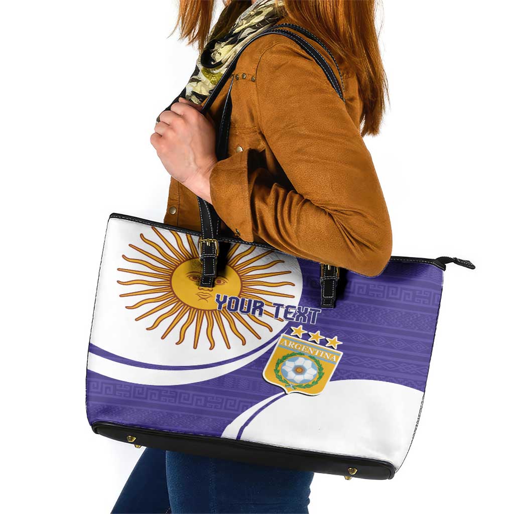 Custom Argentina Football Leather Tote Bag Vamos La Albiceleste - Purple Version - Wonder Print Shop