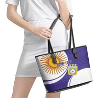 Custom Argentina Football Leather Tote Bag Vamos La Albiceleste - Purple Version - Wonder Print Shop