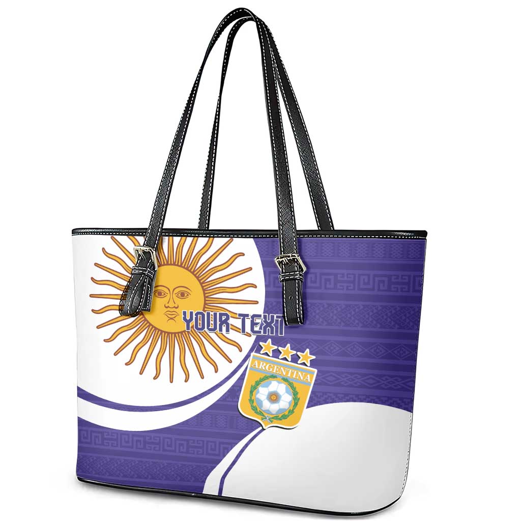 Custom Argentina Football Leather Tote Bag Vamos La Albiceleste - Purple Version - Wonder Print Shop