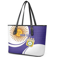 Custom Argentina Football Leather Tote Bag Vamos La Albiceleste - Purple Version - Wonder Print Shop