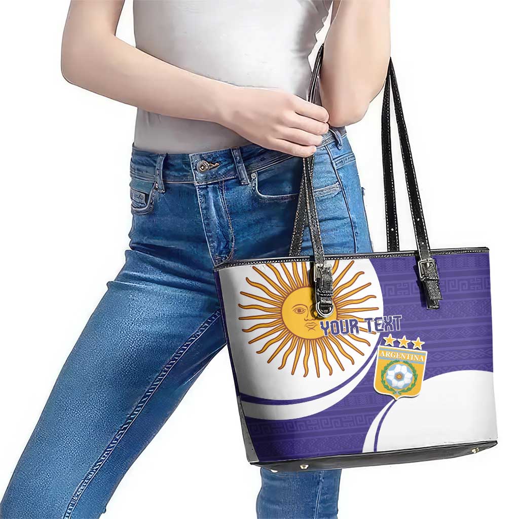 Custom Argentina Football Leather Tote Bag Vamos La Albiceleste - Purple Version - Wonder Print Shop