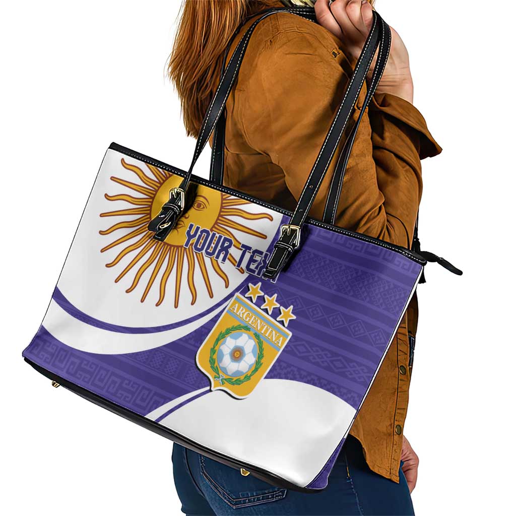 Custom Argentina Football Leather Tote Bag Vamos La Albiceleste - Purple Version - Wonder Print Shop