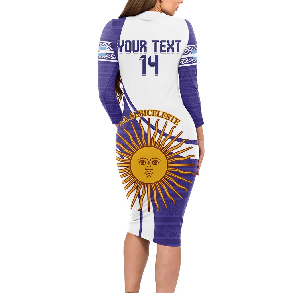 Custom Argentina Football Long Sleeve Bodycon Dress Vamos La Albiceleste - Purple Version - Wonder Print Shop