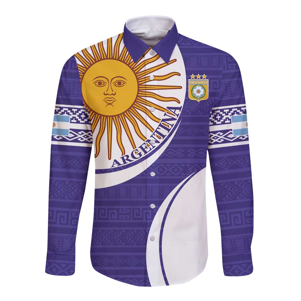 Custom Argentina Football Long Sleeve Button Shirt Vamos La Albiceleste - Purple Version - Wonder Print Shop