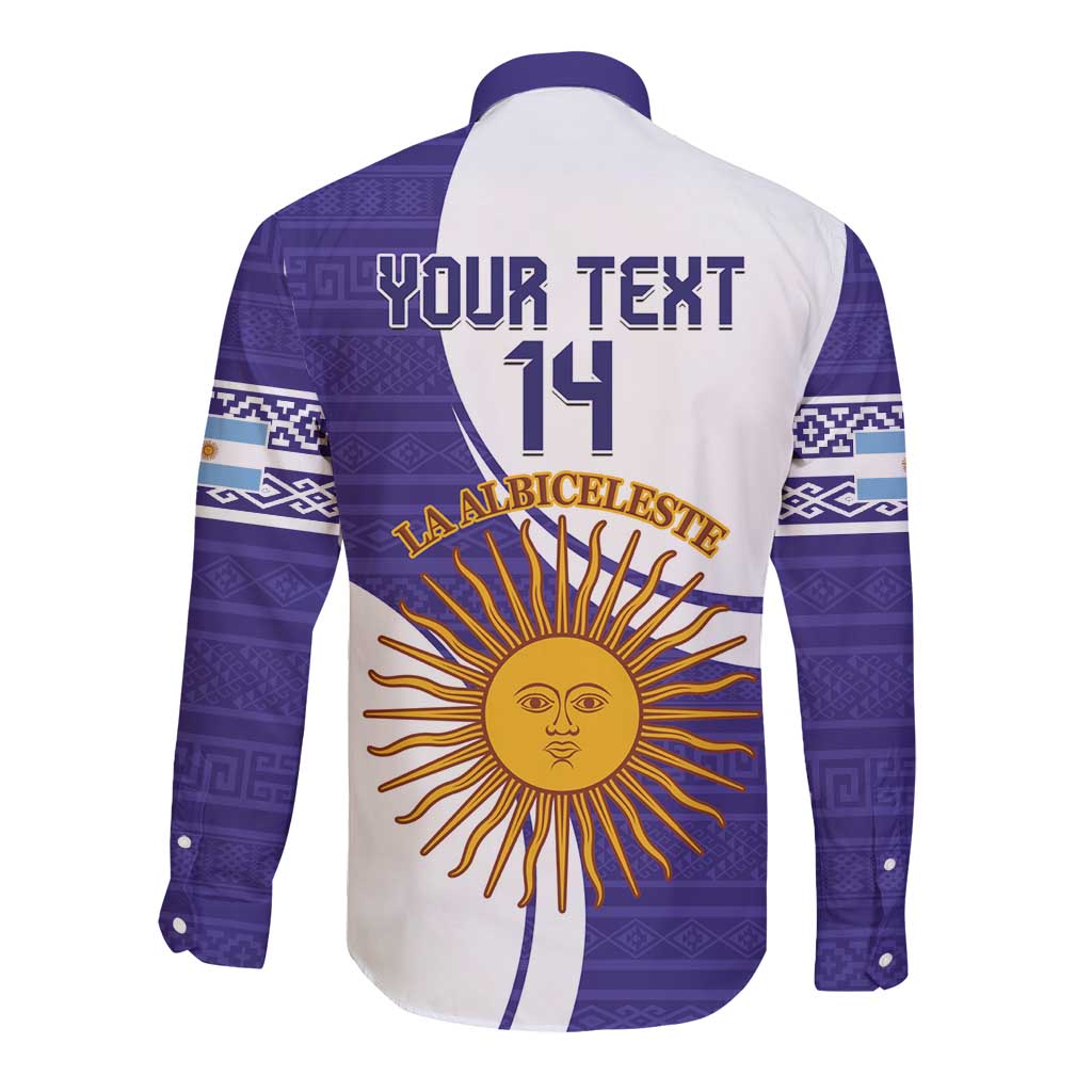 Custom Argentina Football Long Sleeve Button Shirt Vamos La Albiceleste - Purple Version - Wonder Print Shop