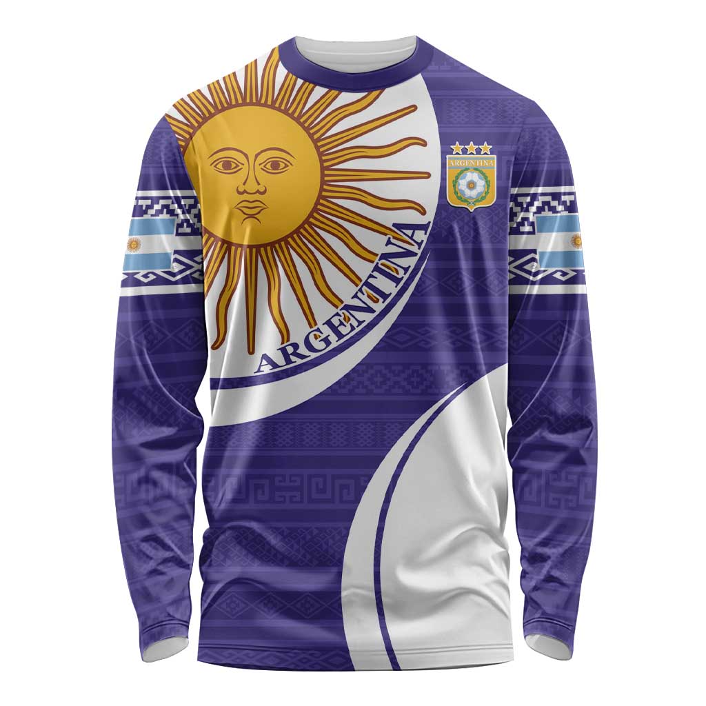 Custom Argentina Football Long Sleeve Shirt Vamos La Albiceleste - Purple Version - Wonder Print Shop