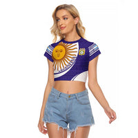 Custom Argentina Football Raglan Cropped T Shirt Vamos La Albiceleste - Purple Version - Wonder Print Shop