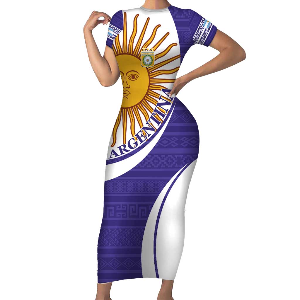 Custom Argentina Football Short Sleeve Bodycon Dress Vamos La Albiceleste - Purple Version - Wonder Print Shop