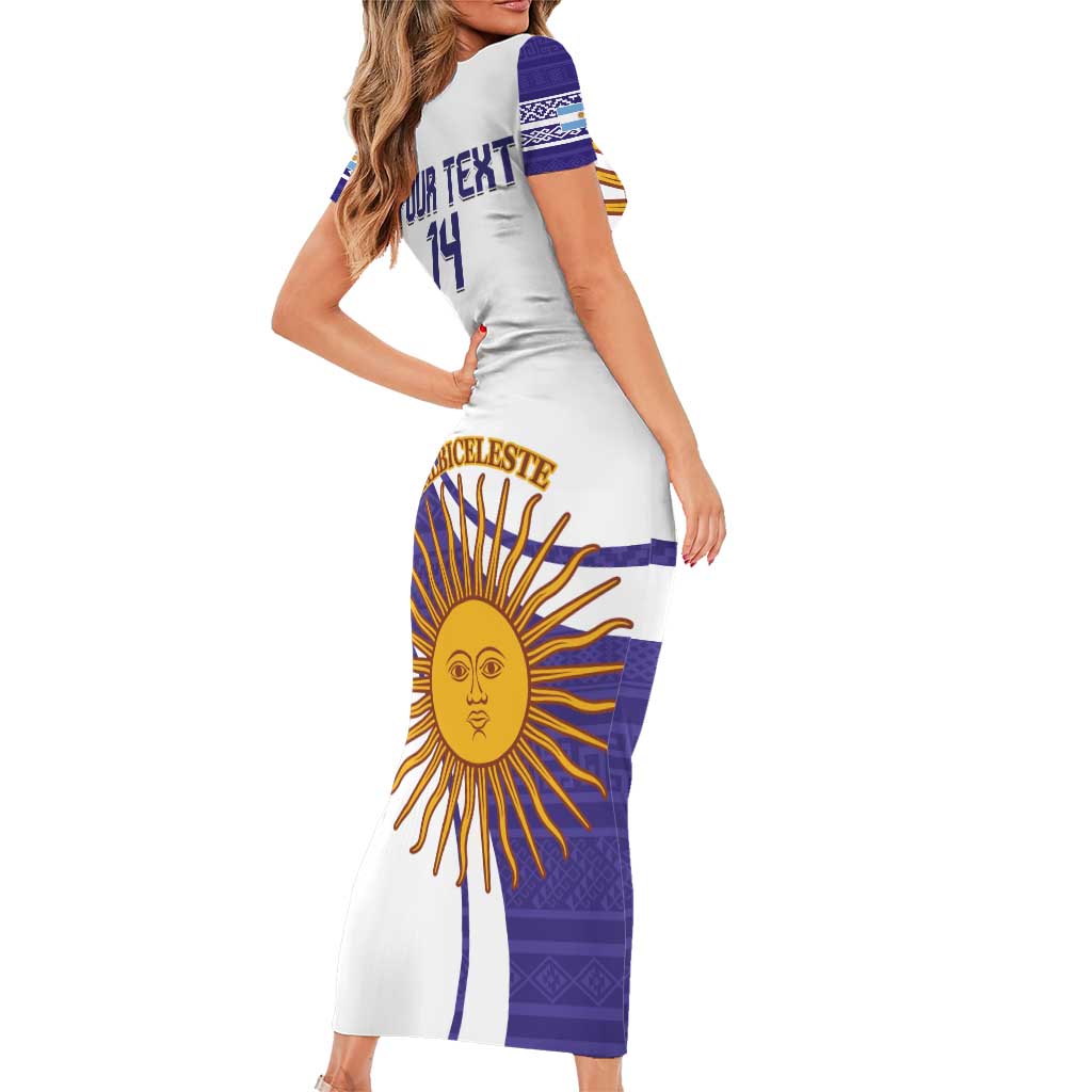 Custom Argentina Football Short Sleeve Bodycon Dress Vamos La Albiceleste - Purple Version - Wonder Print Shop