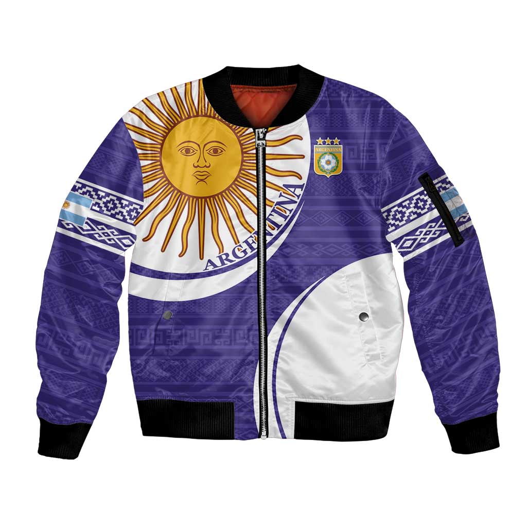 Custom Argentina Football Sleeve Zip Bomber Jacket Vamos La Albiceleste - Purple Version - Wonder Print Shop