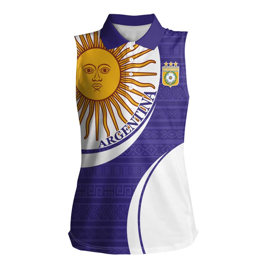 Custom Argentina Football Women Sleeveless Polo Shirt Vamos La Albiceleste - Purple Version - Wonder Print Shop