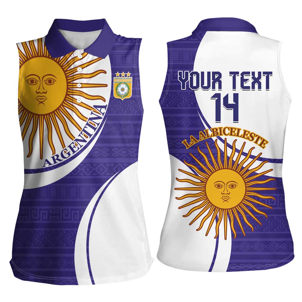 Custom Argentina Football Women Sleeveless Polo Shirt Vamos La Albiceleste - Purple Version - Wonder Print Shop