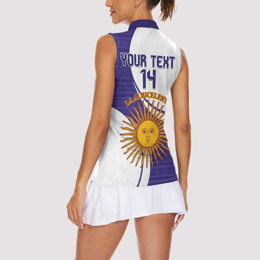 Custom Argentina Football Women Sleeveless Polo Shirt Vamos La Albiceleste - Purple Version - Wonder Print Shop