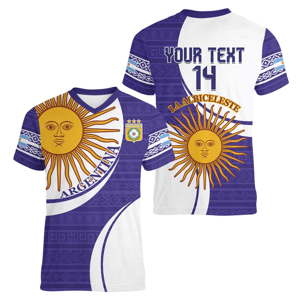 Custom Argentina Football Women V-Neck T-Shirt Vamos La Albiceleste - Purple Version - Wonder Print Shop