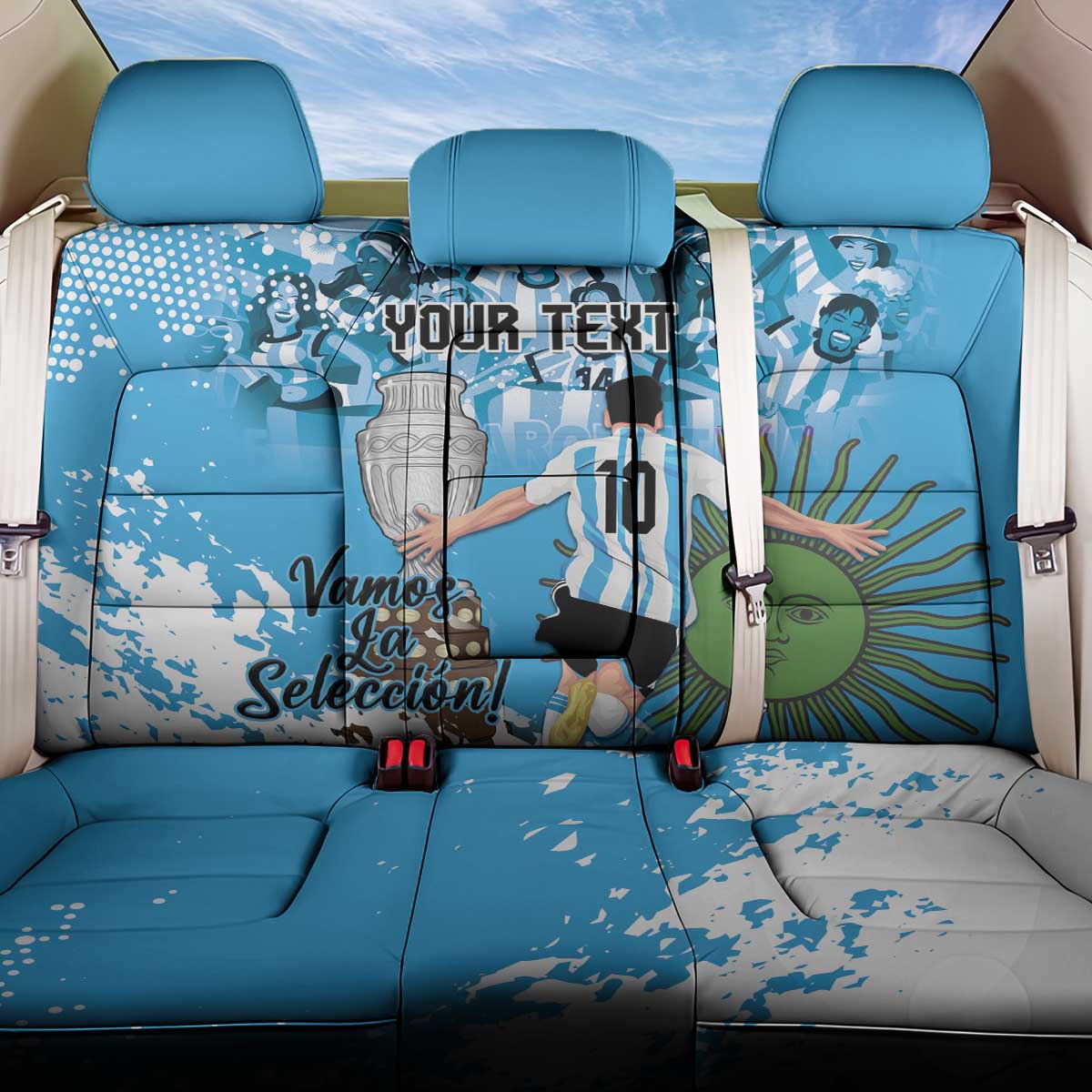 Custom Argentina Football 2024 Back Car Seat Cover Vamos La Seleccion We Are The Champions - Wonder Print Shop