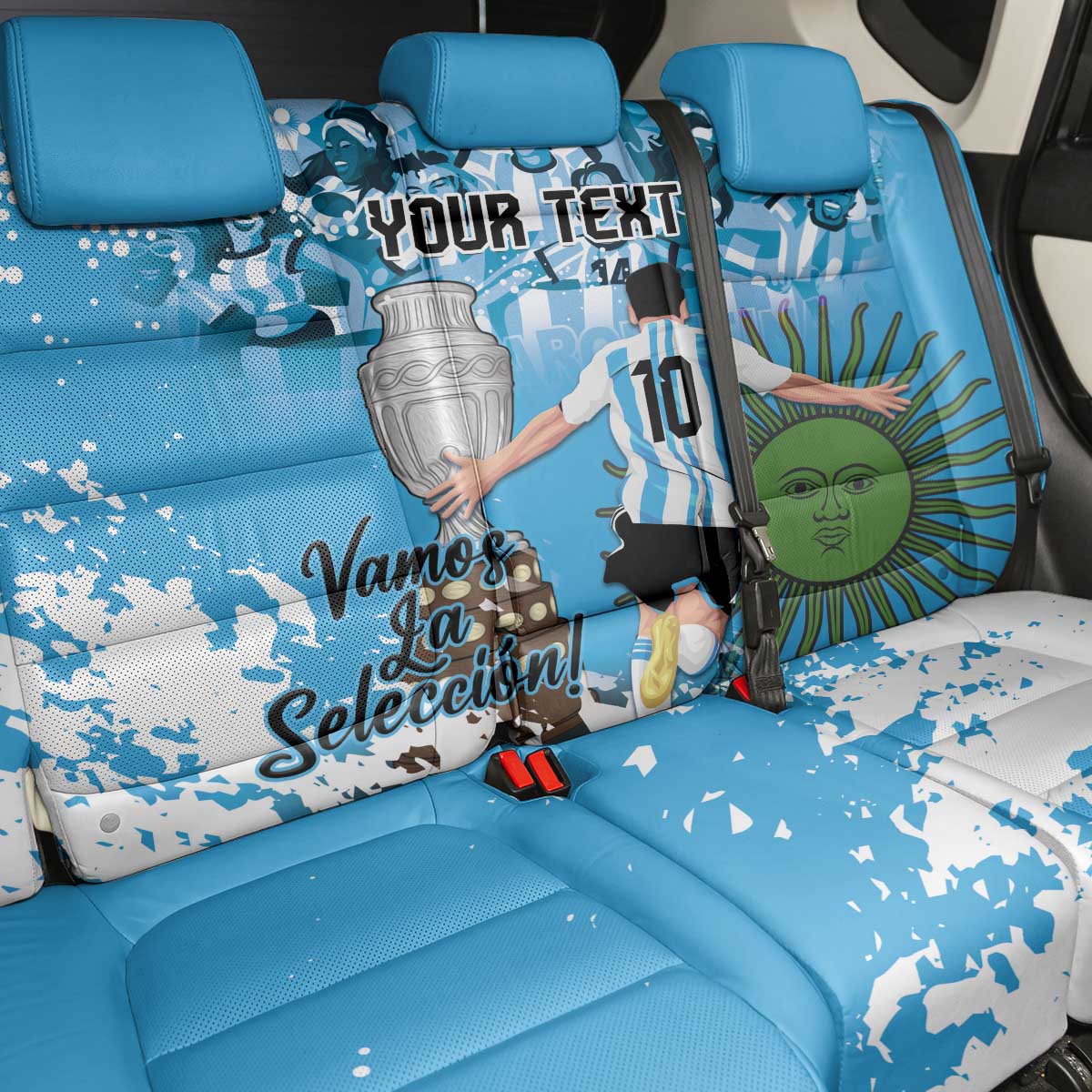 Custom Argentina Football 2024 Back Car Seat Cover Vamos La Seleccion We Are The Champions - Wonder Print Shop