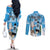 Custom Argentina Football 2024 Couples Matching Off The Shoulder Long Sleeve Dress and Long Sleeve Button Shirt Vamos La Seleccion We Are The Champions