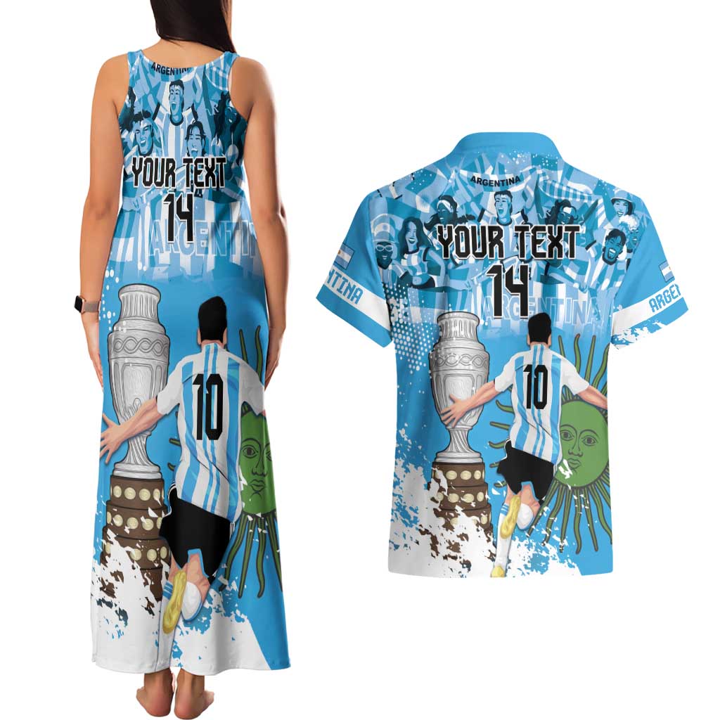 Custom Argentina Football 2024 Couples Matching Tank Maxi Dress and Hawaiian Shirt Vamos La Seleccion We Are The Champions - Wonder Print Shop
