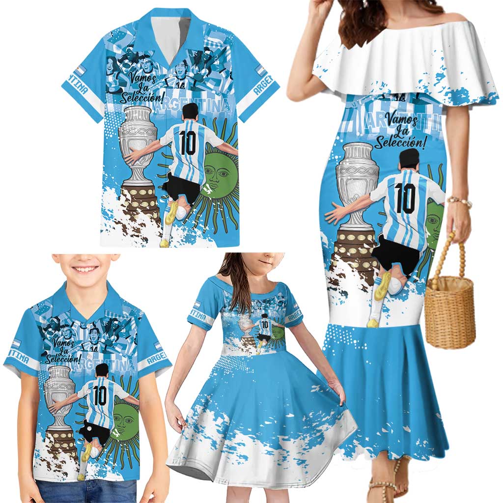 Custom Argentina Football 2024 Family Matching Mermaid Dress and Hawaiian Shirt Vamos La Seleccion We Are The Champions - Wonder Print Shop