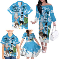 Custom Argentina Football 2024 Family Matching Off The Shoulder Long Sleeve Dress and Hawaiian Shirt Vamos La Seleccion We Are The Champions - Wonder Print Shop