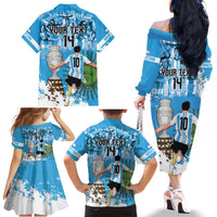 Custom Argentina Football 2024 Family Matching Off The Shoulder Long Sleeve Dress and Hawaiian Shirt Vamos La Seleccion We Are The Champions - Wonder Print Shop