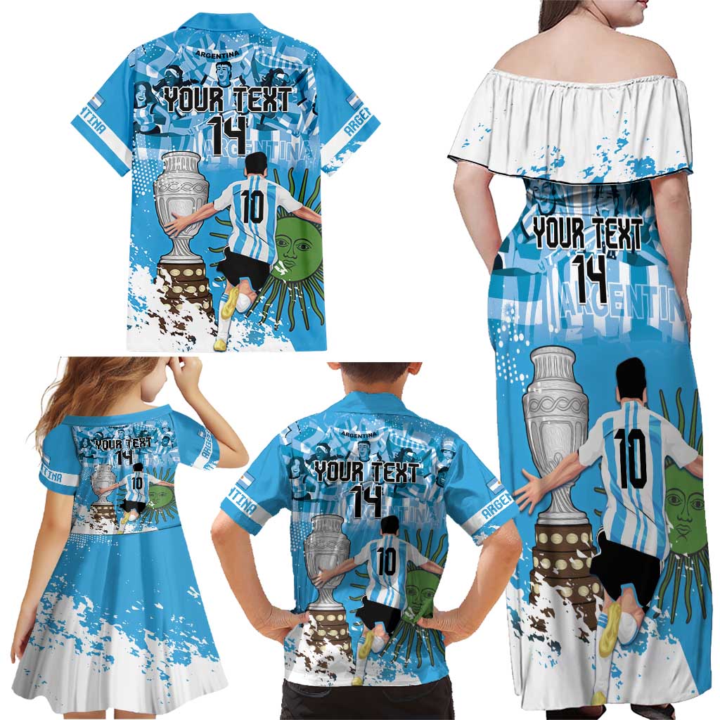 Custom Argentina Football 2024 Family Matching Off Shoulder Maxi Dress and Hawaiian Shirt Vamos La Seleccion We Are The Champions - Wonder Print Shop
