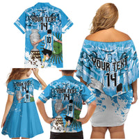 Custom Argentina Football 2024 Family Matching Off Shoulder Short Dress and Hawaiian Shirt Vamos La Seleccion We Are The Champions - Wonder Print Shop