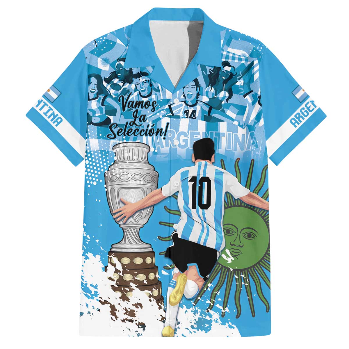 Custom Argentina Football 2024 Family Matching Off Shoulder Short Dress and Hawaiian Shirt Vamos La Seleccion We Are The Champions - Wonder Print Shop