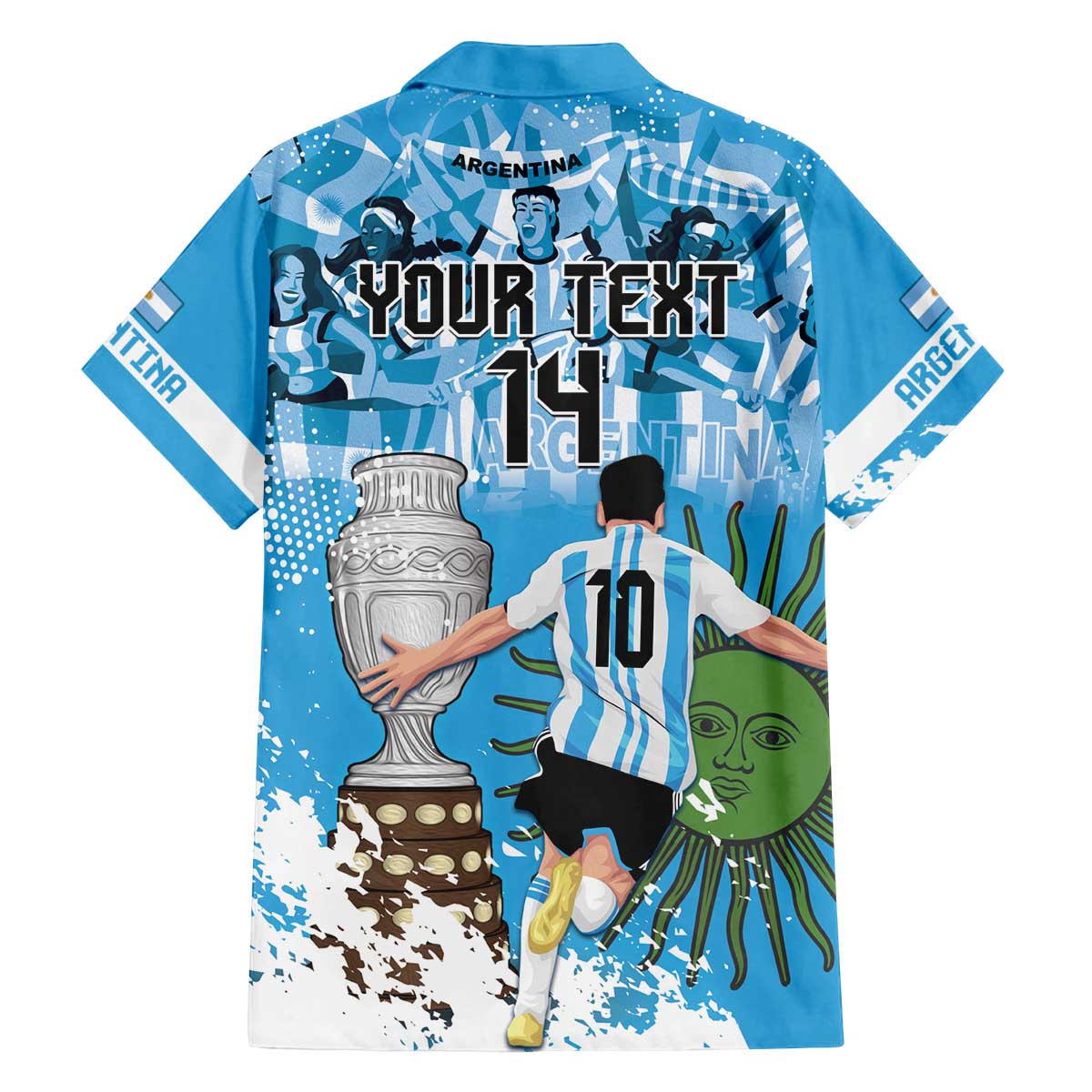 Custom Argentina Football 2024 Family Matching Off Shoulder Short Dress and Hawaiian Shirt Vamos La Seleccion We Are The Champions - Wonder Print Shop