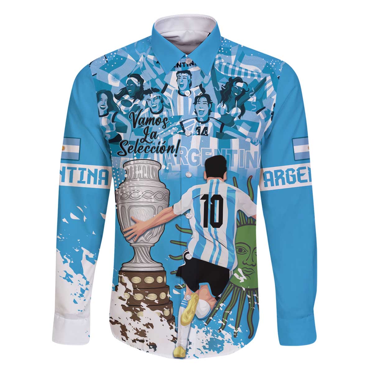 Custom Argentina Football 2024 Family Matching Off Shoulder Short Dress and Hawaiian Shirt Vamos La Seleccion We Are The Champions - Wonder Print Shop