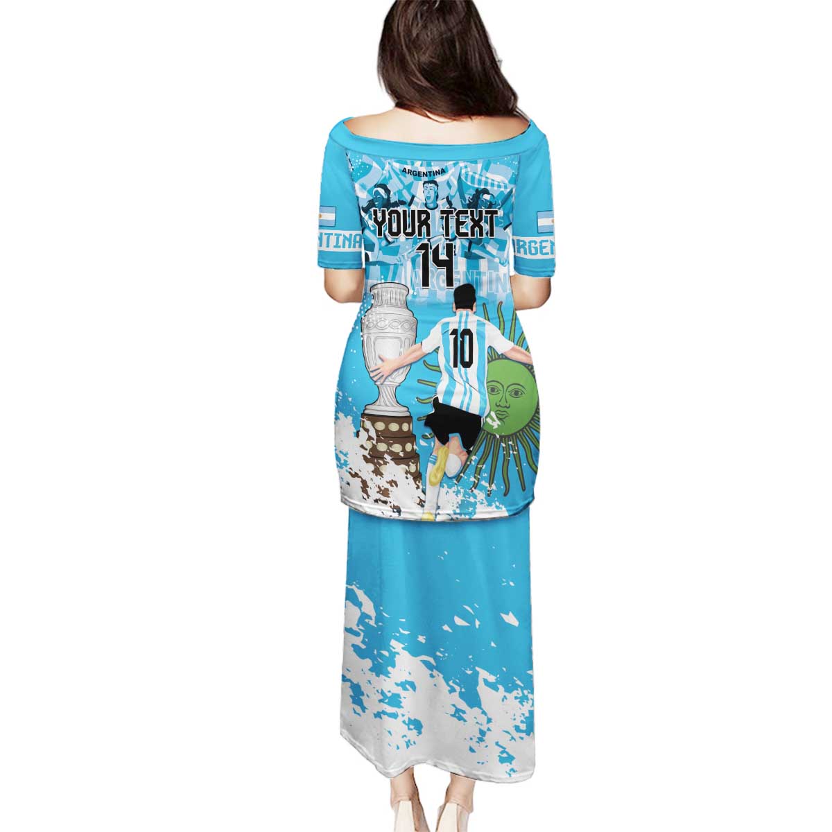 Custom Argentina Football 2024 Family Matching Puletasi and Hawaiian Shirt Vamos La Seleccion We Are The Champions - Wonder Print Shop