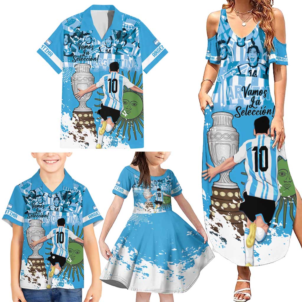Custom Argentina Football 2024 Family Matching Summer Maxi Dress and Hawaiian Shirt Vamos La Seleccion We Are The Champions - Wonder Print Shop