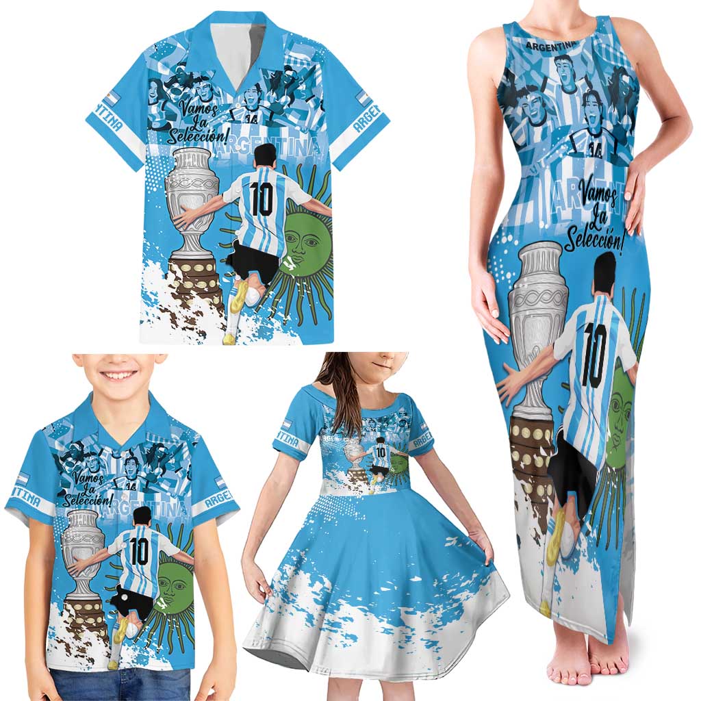 Custom Argentina Football 2024 Family Matching Tank Maxi Dress and Hawaiian Shirt Vamos La Seleccion We Are The Champions - Wonder Print Shop