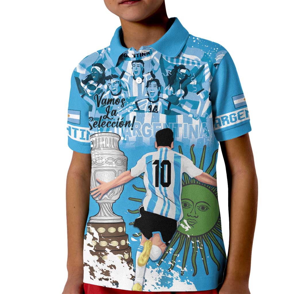 Custom Argentina Football 2024 Kid Polo Shirt Vamos La Seleccion We Are The Champions - Wonder Print Shop