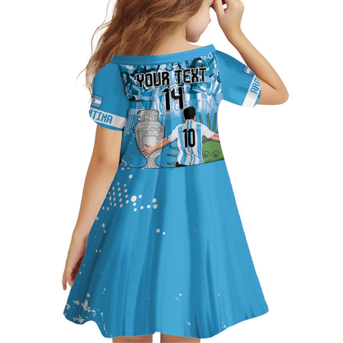 Custom Argentina Football 2024 Kid Short Sleeve Dress Vamos La Seleccion We Are The Champions - Wonder Print Shop