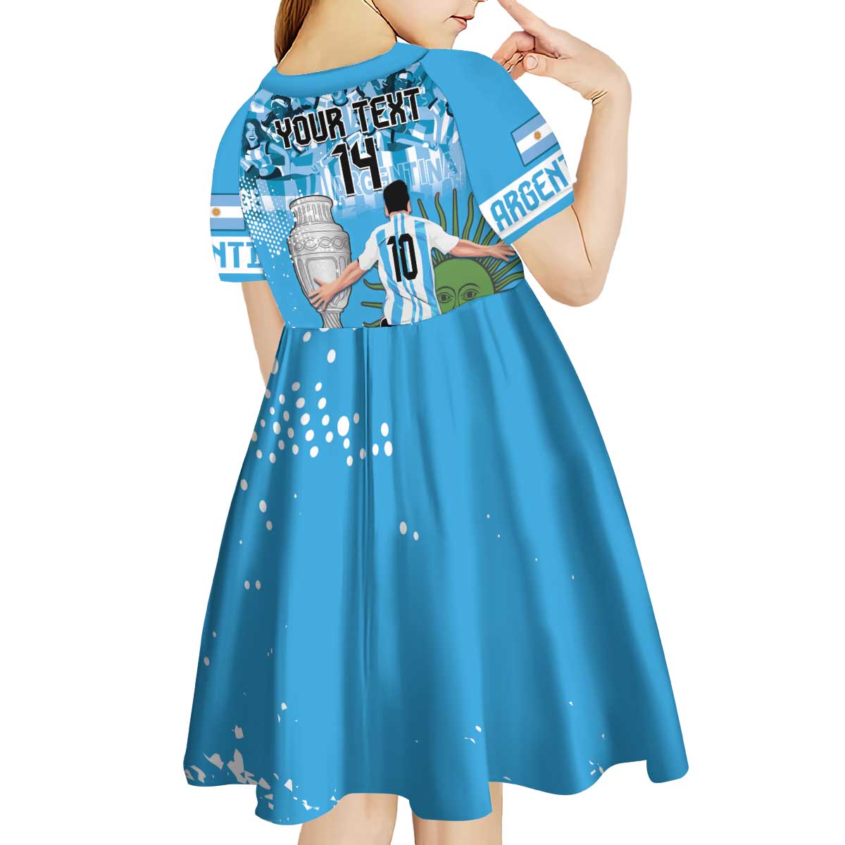Custom Argentina Football 2024 Kid Short Sleeve Dress Vamos La Seleccion We Are The Champions - Wonder Print Shop