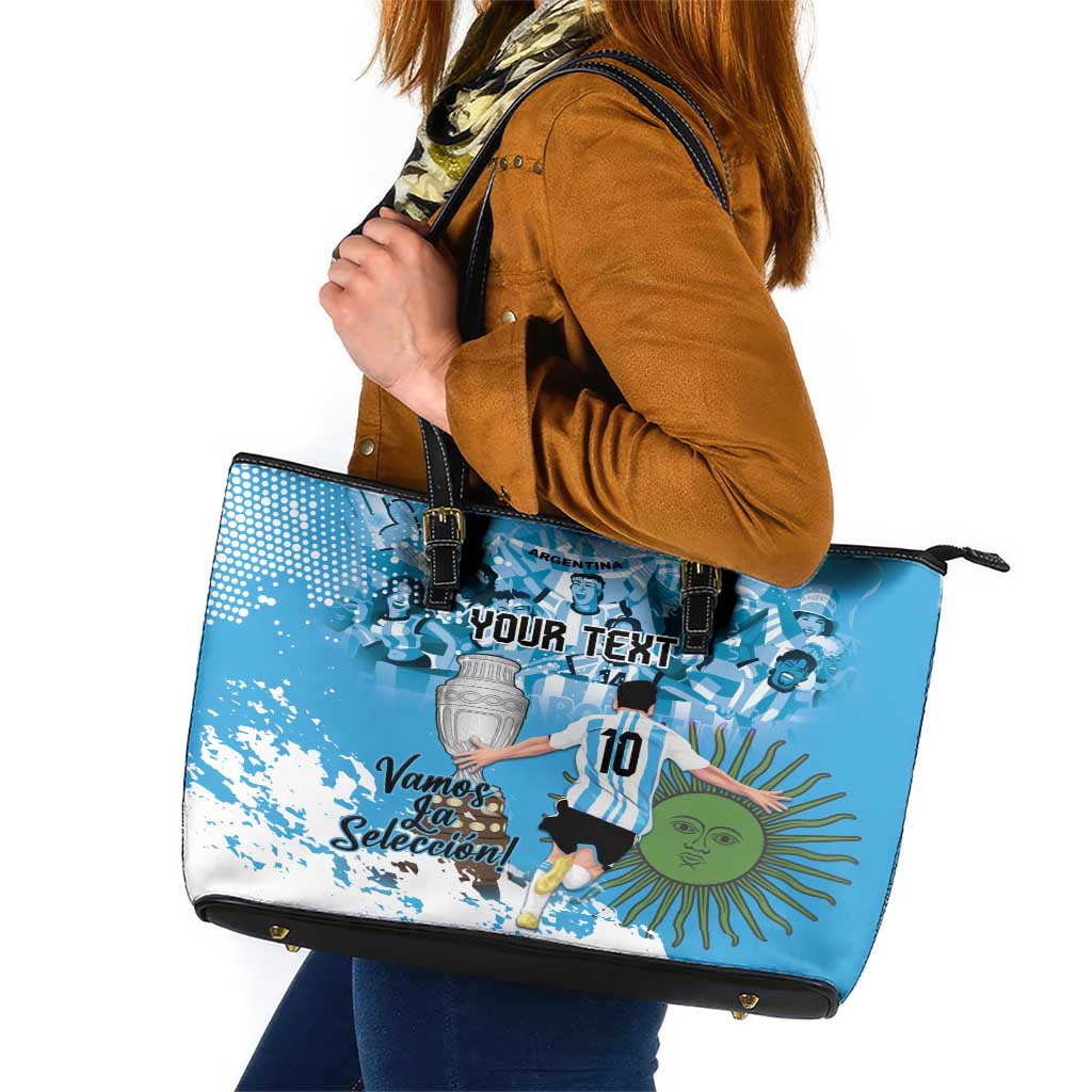 Custom Argentina Football 2024 Leather Tote Bag Vamos La Seleccion We Are The Champions - Wonder Print Shop